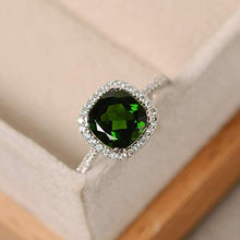 Load image into Gallery viewer, Natural Chrome Diopside Rings For Women Sterling Silver Cushion Cut Green Gemstone Halo Jewelry Gift Size 3-12