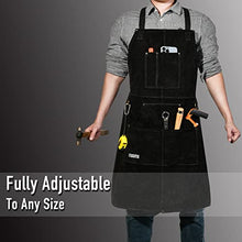 Load image into Gallery viewer, Leather Work Apron with Gloves - 6 Tool Pockets for Men& Women - Welding Apron - Ideal for Woodworking, Blacksmithing, Gardeners, Mechanics, BBQ - Adjustable M to XXXL