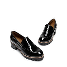 Load image into Gallery viewer, DREAM PAIRS Black Loafers Shoes Women, Slip On Platform Chunky Penny Heeled Lug Sole Loafers for Women Dressy and Work, Womens Business Casual Shoes, Black-pat, Size 7.5, Sdls2319w