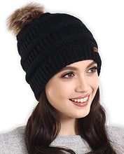 Load image into Gallery viewer, Pom Pom Beanie Winter Hat For Women - Faux Fur Pompom Warm, Thick & Chunky Soft Cable Knit Hats - Cute & Trendy Cold Weather Knitted Caps - Stylish & Trendy Snow & Ski Beanies for Ladies