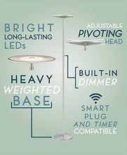 Load image into Gallery viewer, Kira Home Horizon 70" Modern LED Torchiere Floor Lamp (36W, 250W eq.), Glass Diffuser, Dimmable, Timer and Wall Switch Compatible, Adjustable Head, 3000k Warm White Light, Brushed Nickel Finish