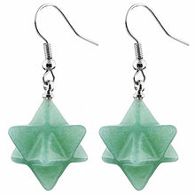 Load image into Gallery viewer, TUMBEELLUWA Merkaba Dangle Earrings for Women, Semi Precious Stone Healing Crystal Chakra Drop Earrings, Green Aventurine