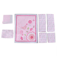 Load image into Gallery viewer, Wowelife Flower Crib Bedding Set Pink Birds Playing 7 Piece Baby Crib Sets with 4 Bumper Pads(Pink-7 Piece)