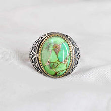 Load image into Gallery viewer, Natural Green Copper Turquoise Rings 925 Sterling Silver Jewelry Oxidize Arabic Rings Natural Green Copper Turquoise Man’s Rings Handmade Rings Wedding Jewelry
