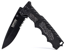 Load image into Gallery viewer, Humvee HMV-KTR-01 Recon 1 Folding Knife with Partially Serrated Stainless Steel Blade and Rear Glass Breaker, Black