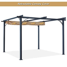Load image into Gallery viewer, ABCCANOPY 10 x 10 Steel Retractable Pergola Gazebo, Weather-Resistant Rip-Lock Canopy for Your Patio Garden Yard, Khaki
