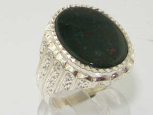 Load image into Gallery viewer, Sterling Silver Large Mens Oval Cut Bloodstone Signet Ring - Size 11 - Sizes 8 to 12 Available