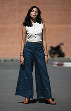 Load image into Gallery viewer, Tropic Bliss Women's Fall Palazzo Pants, Organic Cotton, Office Casual Blue