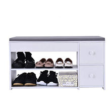 Load image into Gallery viewer, 2 Tier Shoe Rack Bench with Cushion & 2 Drawer, shamoluotuo Shoe Organizer Sponge Padded Seat, Entryway Seat Storage Shelf, Storage Cabinet Hallway Furniture, Storage Stool for Home Entryway (White)
