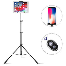 Load image into Gallery viewer, Raking Tablet Tripod,Portable Height Adjustable Tripod Stand,360 Degree Rotating Tripod Mount for 4.7-12 inch iPhone, iPad, Samsung, Kindle Fire, Bluetooth Remote Shutter As Gift