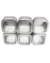 Load image into Gallery viewer, Empty 8-Ounce Capacity Square Silver Metal Tins with Clear Window for Candle Making, Candies, Gifts & Treasures (6 Pack)