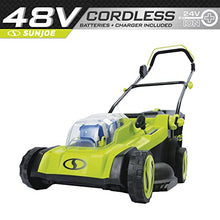 Load image into Gallery viewer, Sun Joe 24V-X2-17LM 48-Volt 17-Inch Mulching Walk-Behind Lawn Mower w/11-Gallon Grass Catcher & 6-Position Height Adjustment, Included, Cordless, Kit (w/ 2X 4.0-Ah Battery and Charger)