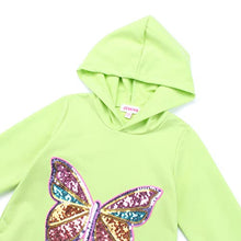 Load image into Gallery viewer, JESKIDS Hoodie Dress for Girls Sequin Butterfly Longs Sleeve Sweatshirts Outfits with Pockets Green 6-7 Years