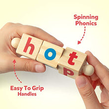 Load image into Gallery viewer, Coogam Wooden Reading Blocks Short Vowel Rods Spelling Games, Flash Cards Turning Rotating Letter Puzzle for Kids, Sight Words Montessori Spinning Alphabet Learning Toy for Preschool Boys Girls