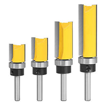 Load image into Gallery viewer, 4Pcs Pattern Flush Trim Router Bit Set 1/4 inch Shank Template Router Bits 1/2 inch Cutting Dia Woodworking Router Tool by CHoiKWong (1/2 inch Cutting Diameter, yellow)