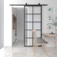 Load image into Gallery viewer, JUBEST Double Barn Door 72 x 84 in with 13FT Hardware Kit, 2 Sets of 36x84 in Clear Tempered Glass Aluminum Frame Barn Door,Pocket Interior Door, Easy Assembly,Black Top-Mounted Hardware