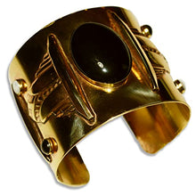 Load image into Gallery viewer, Mirror Antique Brass Art Deco Wide Cuff Bracelet - Mother of Pearl, Onyx