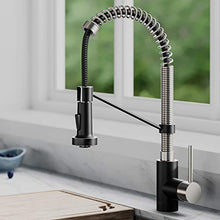 Load image into Gallery viewer, Kraus KPF-1610SFSMB Bolden 18-Inch Commercial Kitchen Faucet with Dual Function Pull-Down Sprayhead in All-Brite Finish, Spot Free Stainless Steel/Matte Black