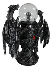 Load image into Gallery viewer, Ebros Gift Mythical Fantasy Gothic Guardian Dragon Duo with Crystal Static Plasma Storm Ball Table Lamp Sculpture Medieval Home Decor Globe Lights As Enchanting Renaissance Dragons Accent Statue