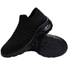 Load image into Gallery viewer, FENLERN Steel Toe Shoes for Women Lightweight Air Cushion Safety Sneakers Slip On Work Shoes Ladies Safety Toe Sock Sneaker Girls Walking Tennis Shoe (11, Dark Black)