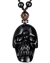 Load image into Gallery viewer, Jewever Black Obsidian Skull Necklace Pendant for Women Men Crystal Hand Carved Reiki Healing Stone Statue Gemstones and Crystals Fine Art Jewelry