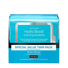Load image into Gallery viewer, Neutrogena HydroBoost Facial Cleansing & Makeup Remover Wipes with Hyaluronic Acid, Hydrating Pre-Moistened Face Towelettes to Cleanse & Remove Dirt, Makeup & Impurities, Twin Pack, 25 ct