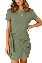 Load image into Gallery viewer, MEROKEETY Women's 2021 Fashion Ruched Tunic Dress Short Sleeve Tie Waist Bodycon Short Dress Lightgrey