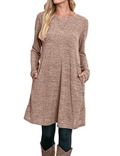 Load image into Gallery viewer, OFEEFAN Dresses Long Sleeve Dress for Women Knee Length Dress Khaki XL