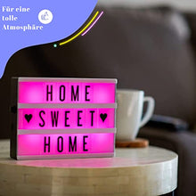 Load image into Gallery viewer, My Cinema Lightbox - RGB Color Changing Cinema Light Box Mini - 100 LED Light Letters and Numbers - Personalized Neon Signs as Novelty Lighting, Your own Light Box Sign, Marquee Light Up Letters Box
