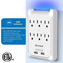 Load image into Gallery viewer, Kasonic Outlet Extender, 6-Outlet Wall Mount Surge Protector, 900 Joules Plug Power Strip with 2 USB 2.4A, Protection Indicator LED Light, Space Saving Design, ETL Certified(2 Pack)