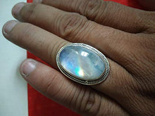 Load image into Gallery viewer, Moonstone Ring, 925 Sterling Silver ring, June Birthstone, Large Stone Ring, Mediation Ring, Engagement Ring, Moonstone jewelry, Rainbow Moonstone Ring, Statement Ring, Engagement & Anniversary Gifts