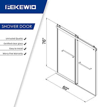 Load image into Gallery viewer, FEKEWIO Frameless Shower Door 57-60" W x 76" H Inch 3/8 Double Sliding with Soft Closing, Clear Tempered Glass 2 Ways Opening Enclosure in Brushed Nickel Finish, DS13