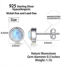 Load image into Gallery viewer, Angol Sterling Silver Moonstone Stud Earrings for Women Girls, 925 Hypoallergenic Rainbow Moonstone Earrings, 5MM Tiny Cute Round Natural Gemstone Earrings Birthday Christmas Gift with Box (White, 5)