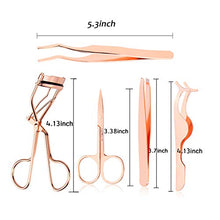Load image into Gallery viewer, Arroyner 5 Pieces Eyelash Applicator Tool False Eyelashes Applicator Eyebrow Curler Eyebrow Scissors (Rose Golden)
