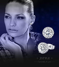 Load image into Gallery viewer, Jstyle Stud Earrings for Women 18K White Gold Rose Plated CZ Halo Earrings Created Opal Earrings Set for Sensitive Ears with Gift Box