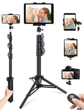 Load image into Gallery viewer, Phone Tablet Tripod, 51" Extendable Smartphone & Tablet Tripod Stand with Phone/Tablet Holder Mount & Remote, Compatible with Tablet/Phone/Camera for Selfies/ Video Recording/ Vlogging/ Live Streaming