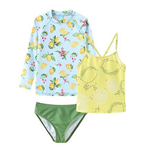 Load image into Gallery viewer, Big Girls 3 Piece Rash Guard Swimsuits Set Tankini Bathing Suits for Girls Long Sleeve Beach Swimwear Yellow Size 14/12-14 Years