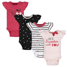 Load image into Gallery viewer, Gerber Baby Girls 4-Pack Short Sleeve Onesies Bodysuits, Pink Cherry, 0-3 Months