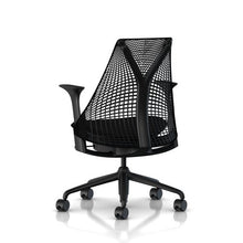 Load image into Gallery viewer, Herman Miller Sayl Ergonomic Office Chair with Tilt Limiter and Carpet Casters | Stationary Seat Depth and Arms | Black Frame with Licorice Crepe Seat