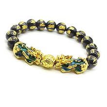 Load image into Gallery viewer, Feng Shui Prosperity 10mm Hand Carved Mantra Bead Bracelet with Double Color Changed Pi Xiu/Pi Yao Attract Wealth and Good Luck