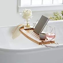 Load image into Gallery viewer, AmazonBasics Deluxe Bamboo Bathtub Caddy Tray