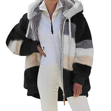 Load image into Gallery viewer, OutTop Sherpa Jacket Women Fall Winter Plush Warm Hooded Stripe Color Block Thicken Warm Fleece Coats Parka Outwear (Black, M)