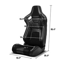 Load image into Gallery viewer, ModifyStreet Pair of All Black PVC w/Suede Snake Pattern & Rear Carbon Fiber Style leather Reclinable Racing Seats W/Silders