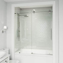 Load image into Gallery viewer, VIGO VG6044STCL6066 2.75"L -60"W -66"H Elan Cass Aerodynamic Frameless Sliding Tub Door with Clear Tempered Glass and Stainless Steel Hardware in Stainless Steel Finish with Reversible Handle
