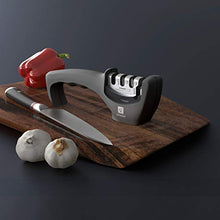 Load image into Gallery viewer, Amesser Handheld Professional Knife Sharpener - 4 Stage sharpeners with Anti·Slip Mat, Quickly Sharpening and Honing Non·Serrated Blades, Suitable for Scissors, Cut Resistant Glove Included (Black)