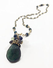Load image into Gallery viewer, Emerald Aventurine Statement Pendant Necklace - Black Opal Labradorite Gemstone Clusters - Artisan Fine Jewelry Gifts - 19 Inch