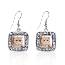 Load image into Gallery viewer, Inspired Silver - Persian Cat Charm Earrings for Women - Silver Square Charm French Hook Drop Earrings with Cubic Zirconia Jewelry