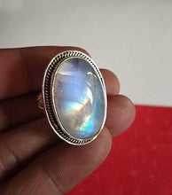 Load image into Gallery viewer, Moonstone Ring, 925 Sterling Silver ring, June Birthstone, Large Stone Ring, Mediation Ring, Engagement Ring, Moonstone jewelry, Rainbow Moonstone Ring, Statement Ring, Engagement & Anniversary Gifts
