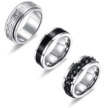Load image into Gallery viewer, CASSIECA 3 PCS Stainless Steel Fidget Spinner Rings for Women Mens Cool Rotatable Calming Worry Meditation Ring Set Relieving Anxiety Stress