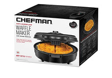 Load image into Gallery viewer, Chefman Anti-Overflow Belgian Waffle Maker w/ Shade Selector, Temperature Control, Mess Free Moat, Round Iron w/ Nonstick Plates & Cool Touch Handle, Measuring Cup Included, Black